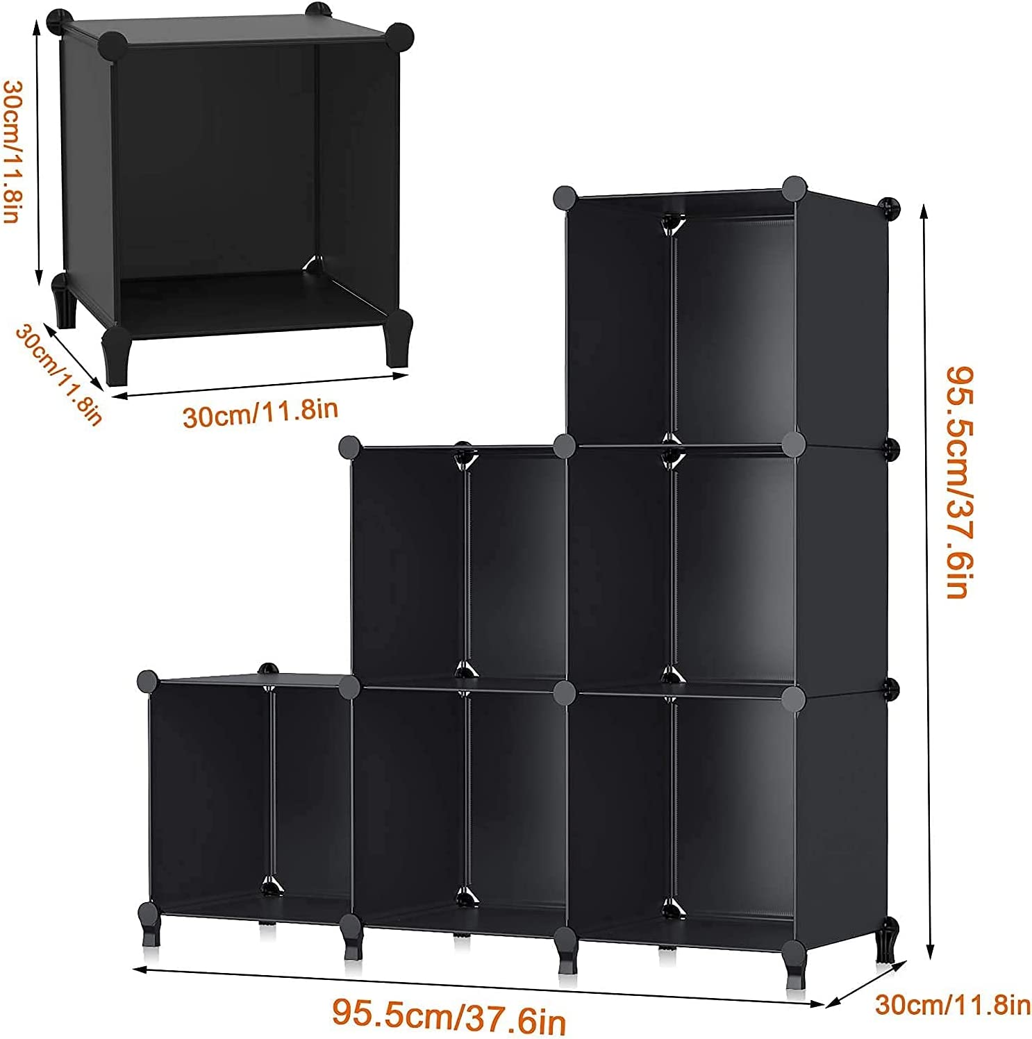 6-Cube Storage Organizer, Closet Organizer Storage Cabinet Shelf Bookcase Bookshelf with Metal Hammer, Storage Cubes Organizer Cabinet for Kids, Closet, Bedroom, Bathroom(11.8x11.8x11.8 inch)Black