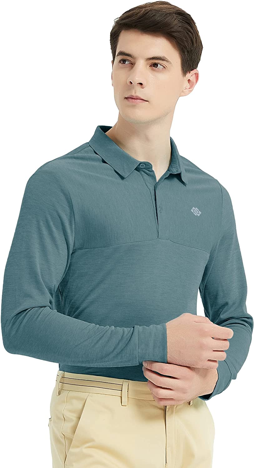 MoFiz Men's Golf Polo Shirts Long Sleeve UPF 50+ Sun Protection Quick Dry Moisture Wicking Sports Hiking Button Pullover