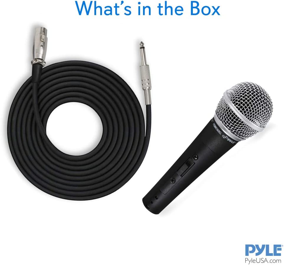 Pyle Professional Dynamic Vocal Microphone - Moving Coil Dynamic Cardioid Unidirectional Handheld Microphone with ON/OFF Switch Includes 15ft XLR Audio Cable to 1/4'' Audio Connection - PDMIC5