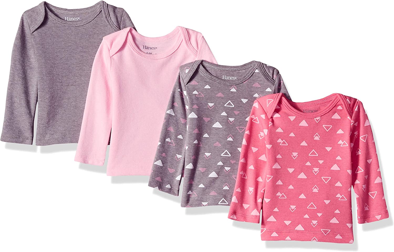 Hanes Baby Long-Sleeve Undershirt, Flexy Soft Knit Expandable Shoulder Pullover for Babies & Toddlers, 4-Pack