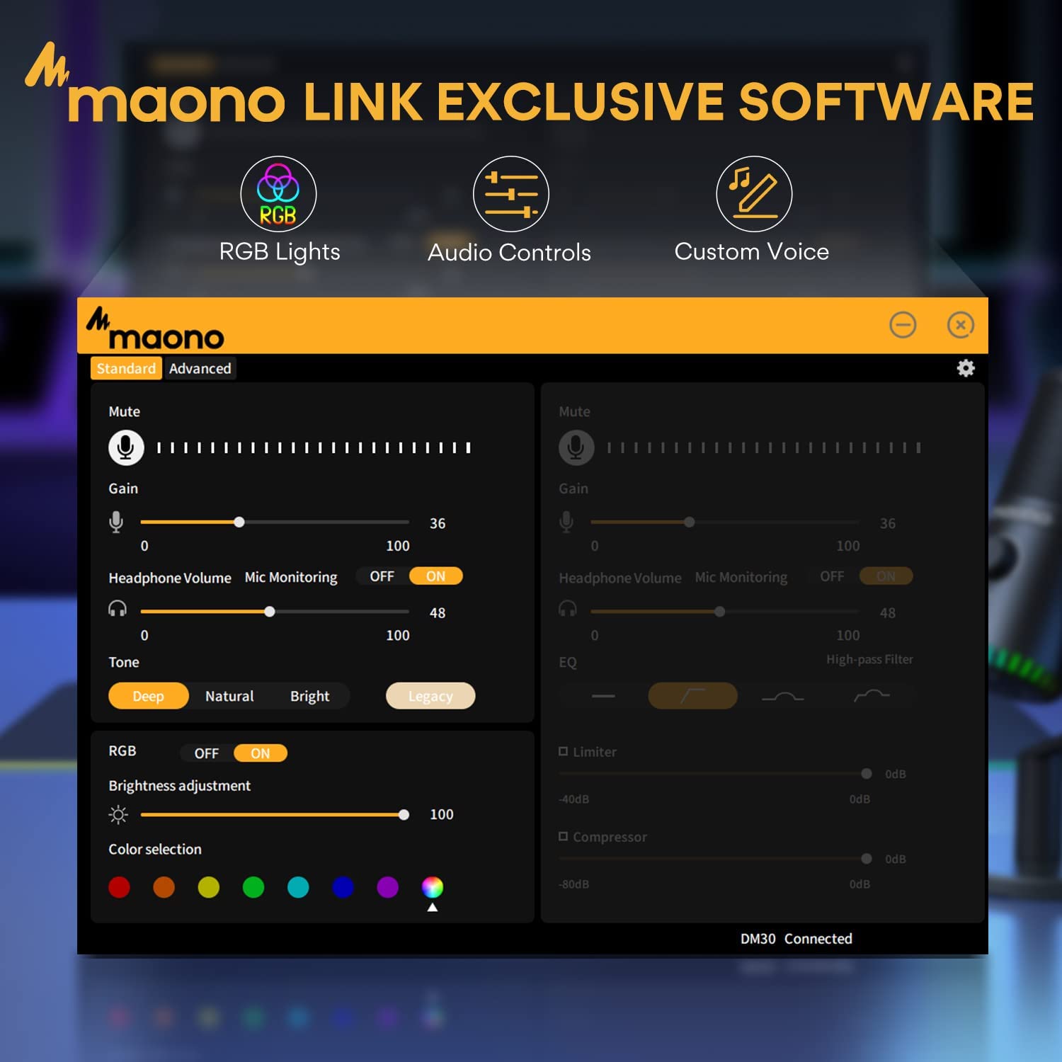 MAONO Gaming Microphone for PC, USB Programmable Condenser Mic with RGB Lights, Mute, Gain, Headphone Output, Volume Control for Streaming, Podcast, Twitch, YouTube, Discord, Computer, Mac, PS5 -DM30