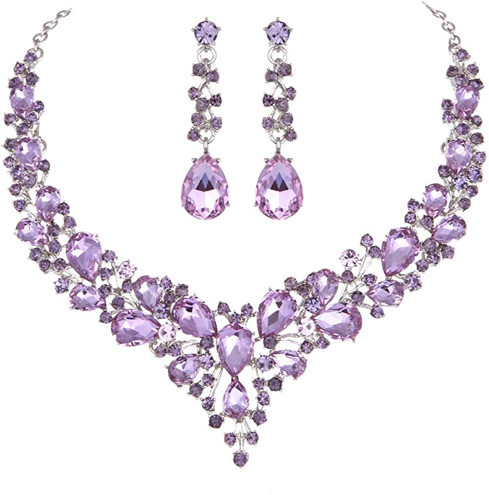 Molie Bridal Austrian Crystal Necklace and Earrings Jewelry Set Gifts fit with Wedding Dress