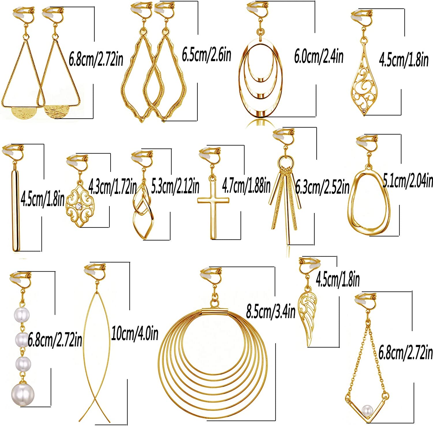 15 Pairs Multi-style Clip-on Earrings for Women and Girls, Hypoallergenic,Ligthweight,Come with Rubber Pads.Non-pierce