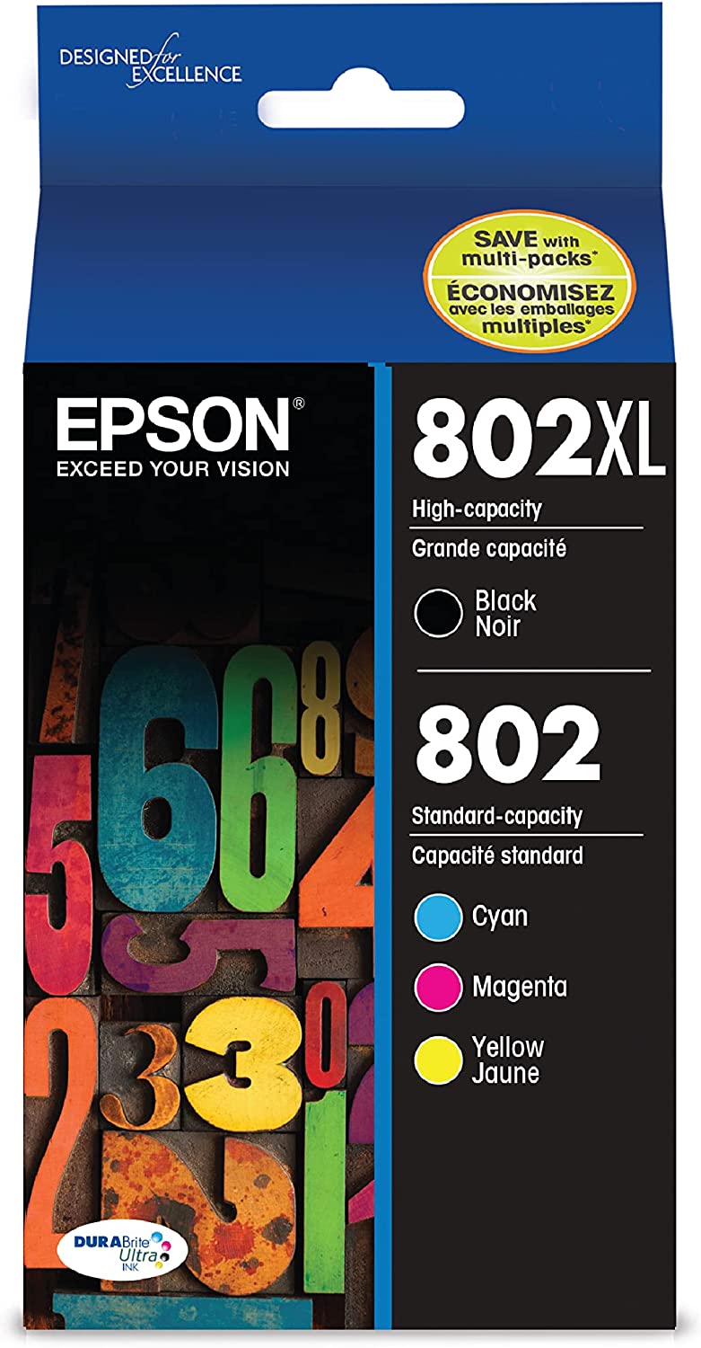 Epson T802XL-BCS DURABrite Ultra Black High Capacity and color Combo Pack Standard Capacity Cartridge Ink, Black and color combo pack