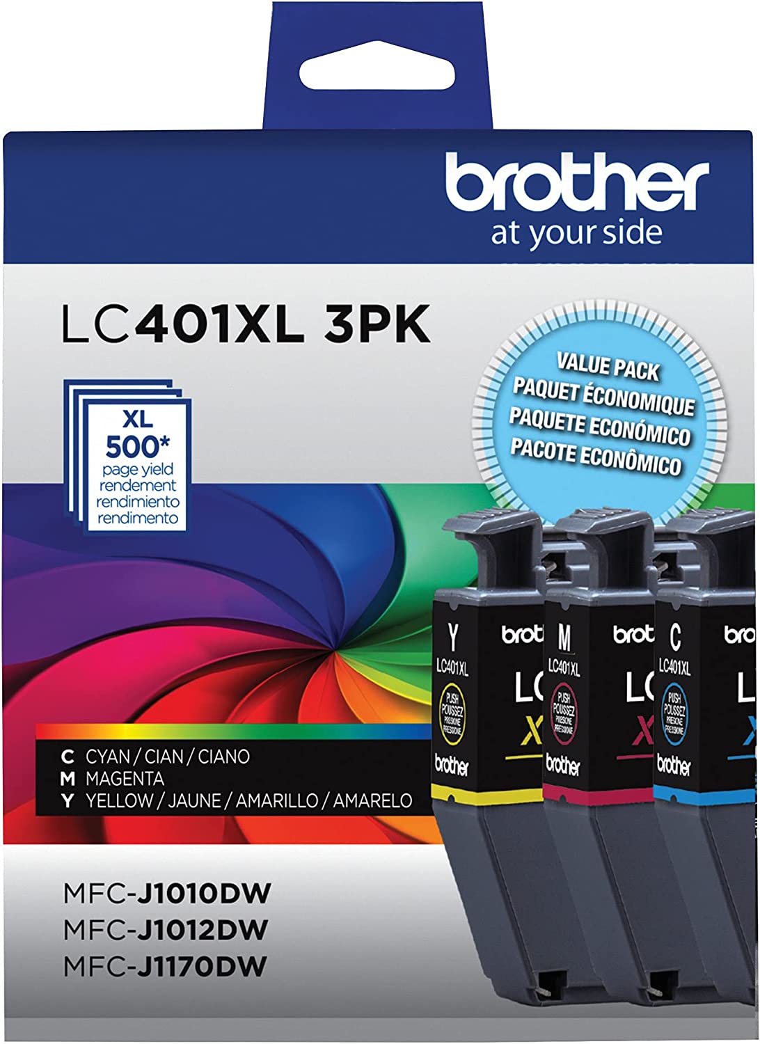 Brother Genuine LC401XL 3PK High Yield 3-Pack Color -Ink -Cartridges Includes 1- -Cartridge Each of Cyan, Magenta and Yellow -Ink.