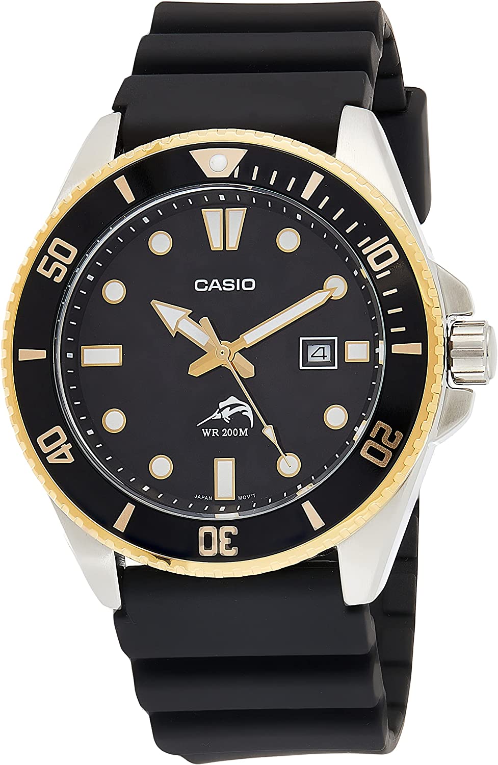 Casio Men's Diver Inspired Stainless Steel Quartz Watch with Resin Strap, Gold, 25.6 (Model: MDV106G-1AV)