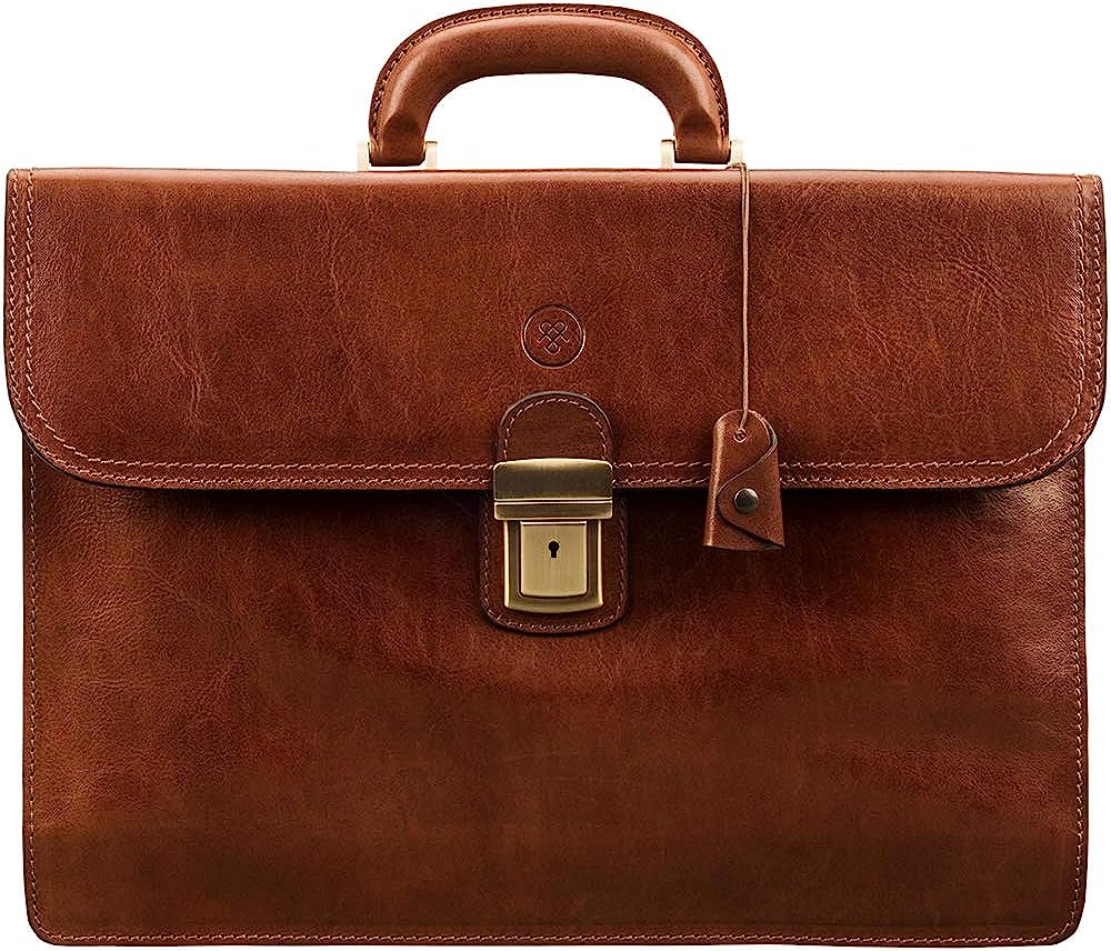 Maxwell Scott | Personalized Mens Quality Leather 17" Laptop 3 Section Briefcase | The Paolo Large | Travel Bag