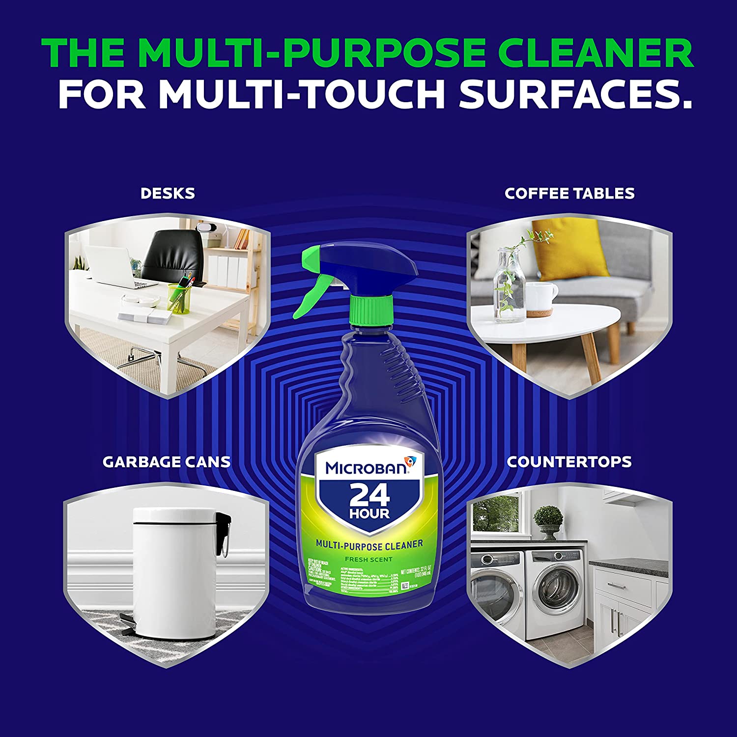 Microban Disinfectant Spray， 24 Hour Sanitizing and Antibacterial Spray， All Purpose Cleaner， Fresh Scent， 22 Fl Oz (Pack of 4)