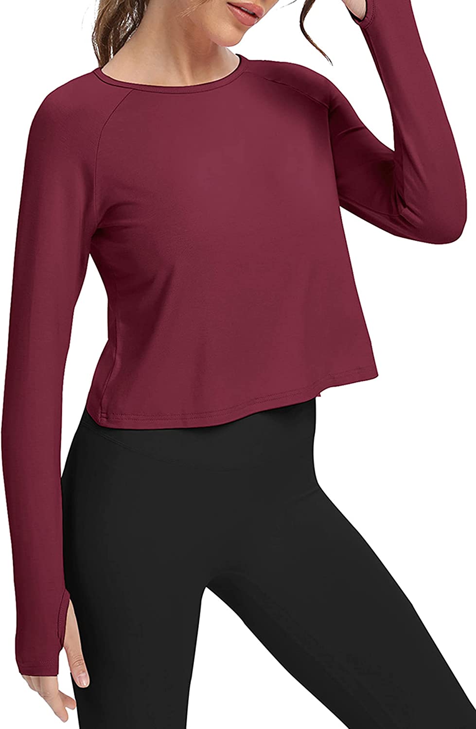 Bestisun Long Sleeve Cropped Tops Athletic Workout Athletic Yoga Gym Crop Tops for Women