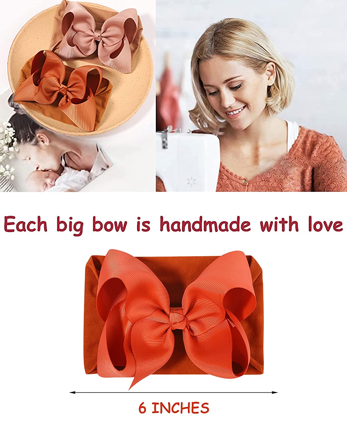 doboi 20pcs Baby Girl Bows Baby Headbands 6Inches Hair Accessories Infant Newborn Toddler Baby Bows and Nylon Headbands Big Bows for Baby Girls