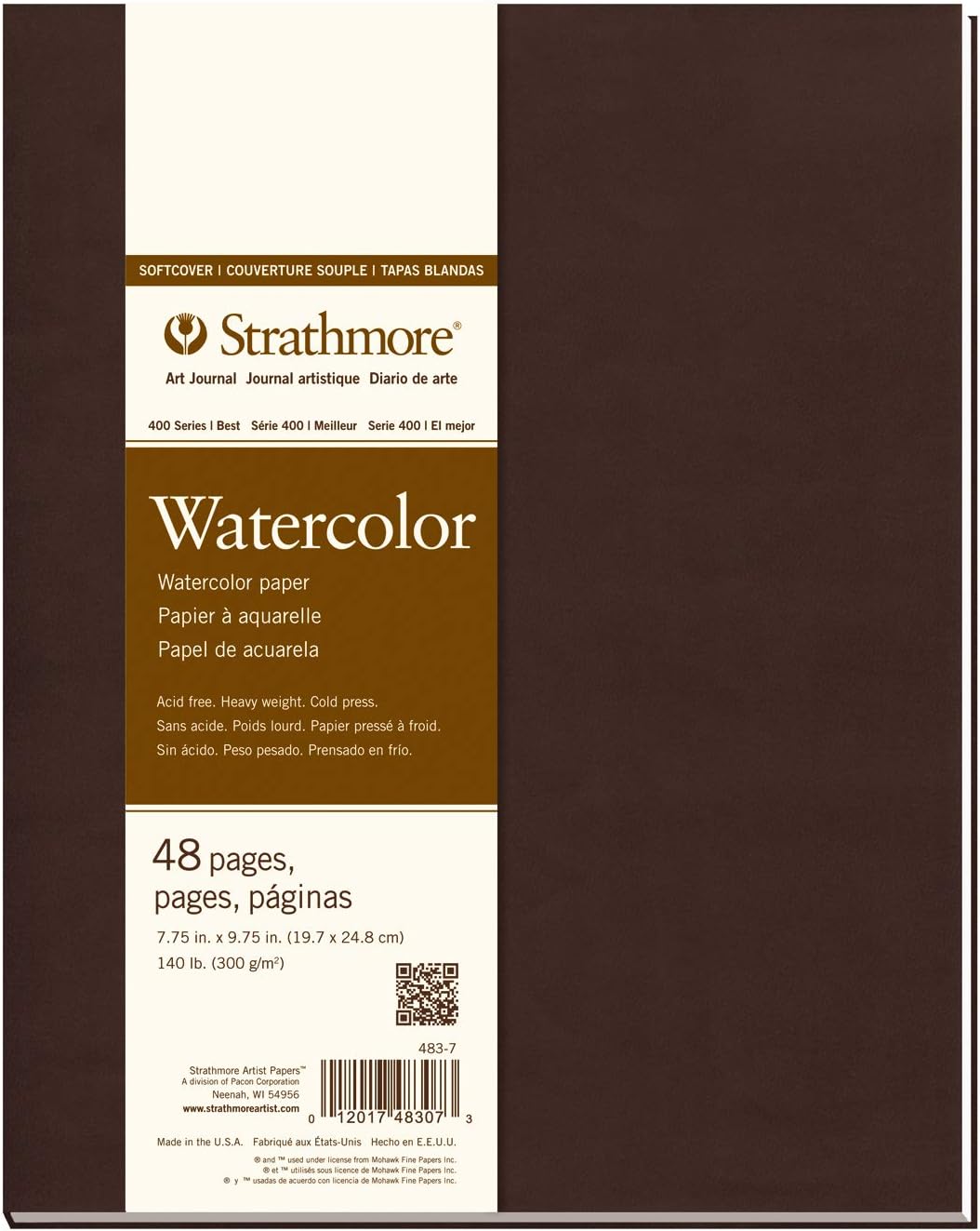 Strathmore 483-7 Softcover Watercolor Art Journal, 7.75" x 9.75", White, 24 Sheets