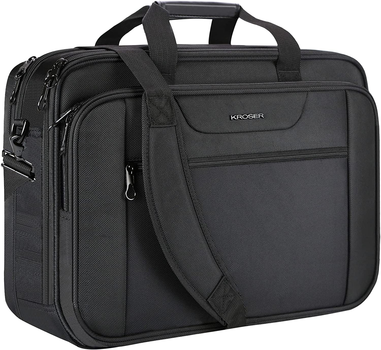KROSER Laptop Bag XXL Laptop Briefcase Fits Up to 18 Inch Laptop Water-Repellent Gaming Computer Bag Shoulder Bag Expandable Capacity for Travel/Business/School/Men-Black
