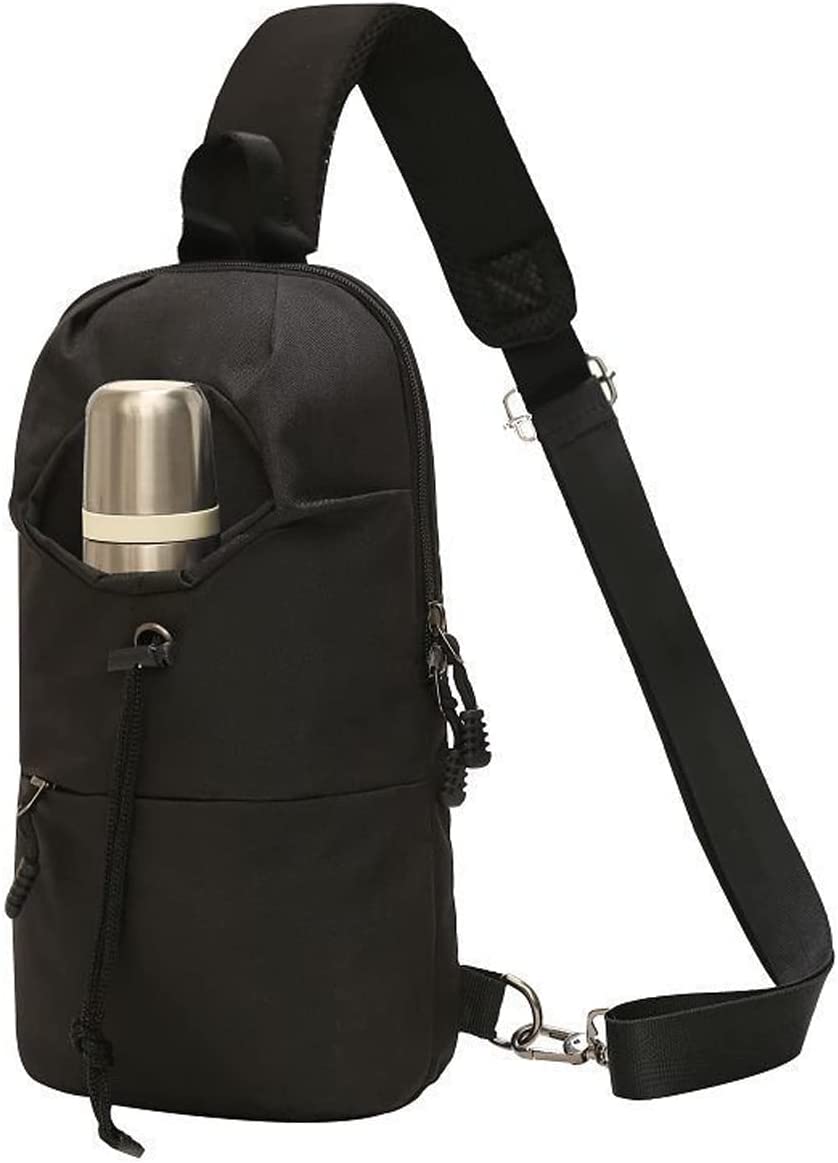 plufahci Fanny Packs Chest Crossbody Sling Backpack Bag for Women Men With Water Bottle Holder Adjustable Strap Suitable For Outdoors Traveling Hiking（Black with Bottle Holder