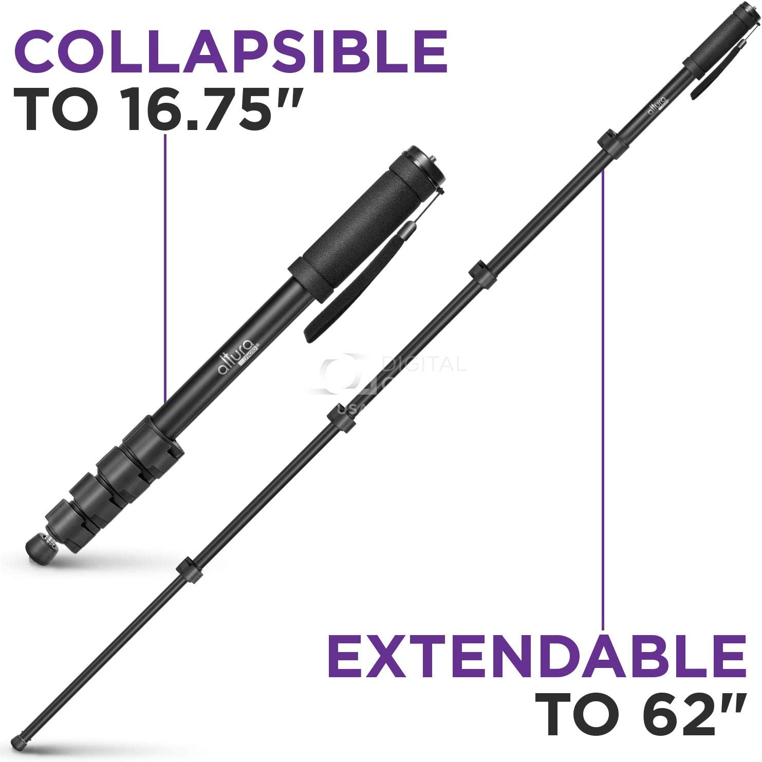 Altura Photo 62-Inch Camera Monopod - Heavy Duty Monopod for Cameras Canon， Nikon &amp; Sony Mirrorless &amp; DSLR， Steady Photography Monopod， Easy to Carry &amp; Portable Monopod Lightweight w/Pouch