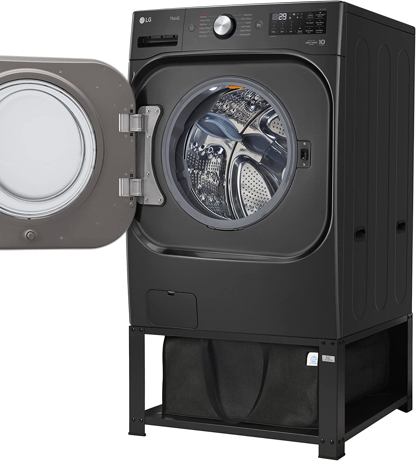 EZ Laundry | 29" Universal Fit Laundry Pedestal for Washer & Dryer - with Drain Pan/Storage Shelf - Made Steel up to 29 Inches Wide 14.3 Inches Height (Black)