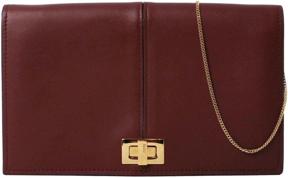 FENDI Peekaboo Brown Leather Zucca Chain Wallet Clutch Bag 8M0414