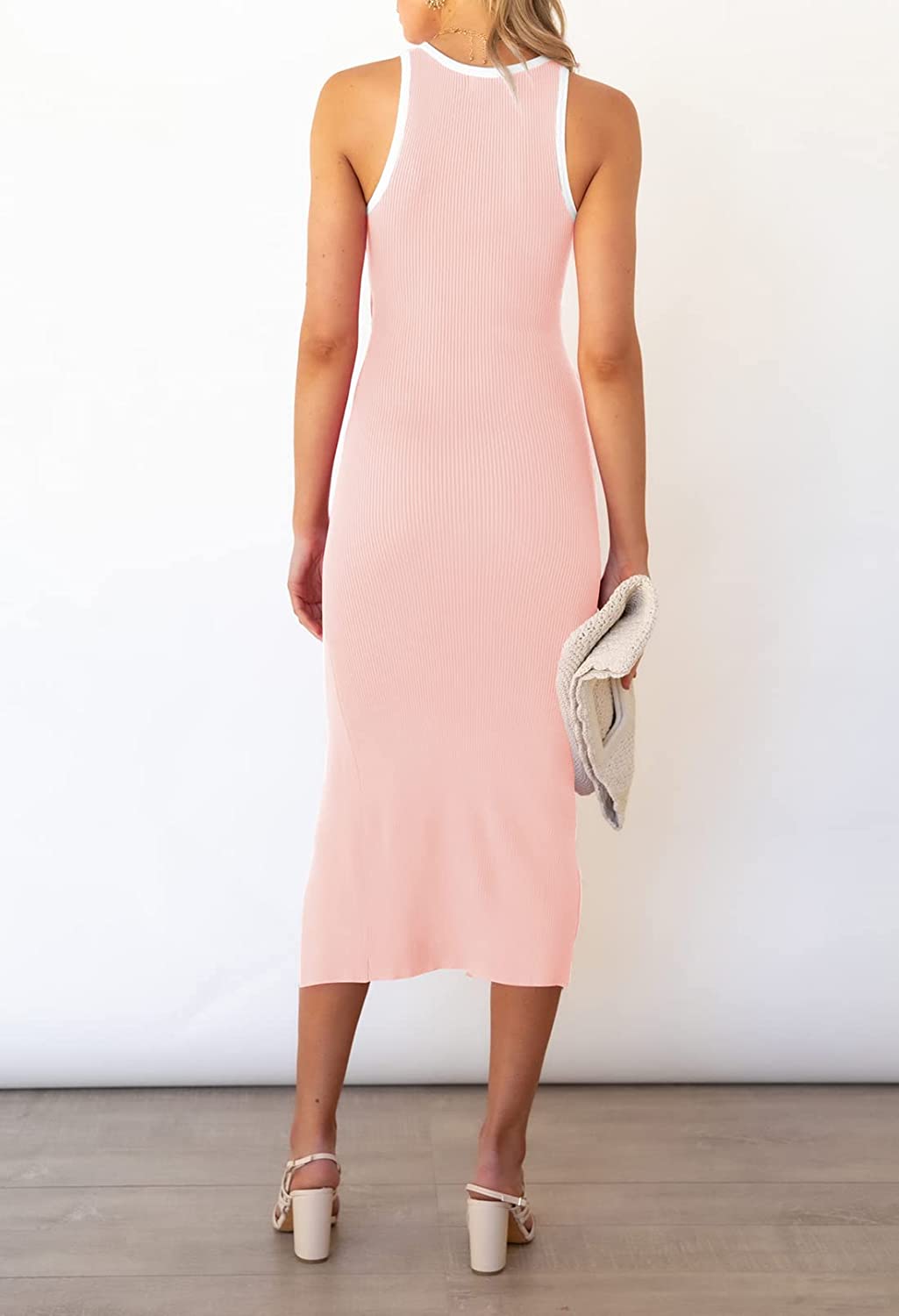 Cutiefox Women's Sleeveless Cut Out Side Slit Ribbed Knit Bodycon Tank Midi Dress