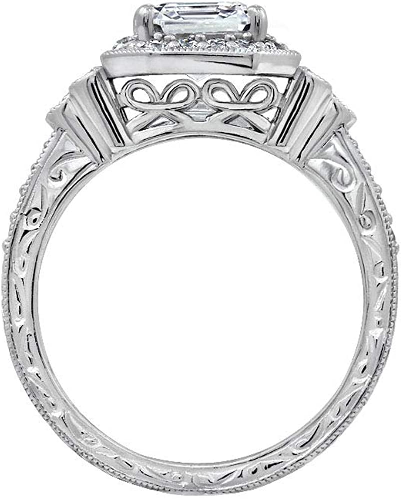 ArgosCollection Platinum-Plated Sterling Silver Antique Ring set with Asscher-Cut Infinite Elements Cubic Zirconia