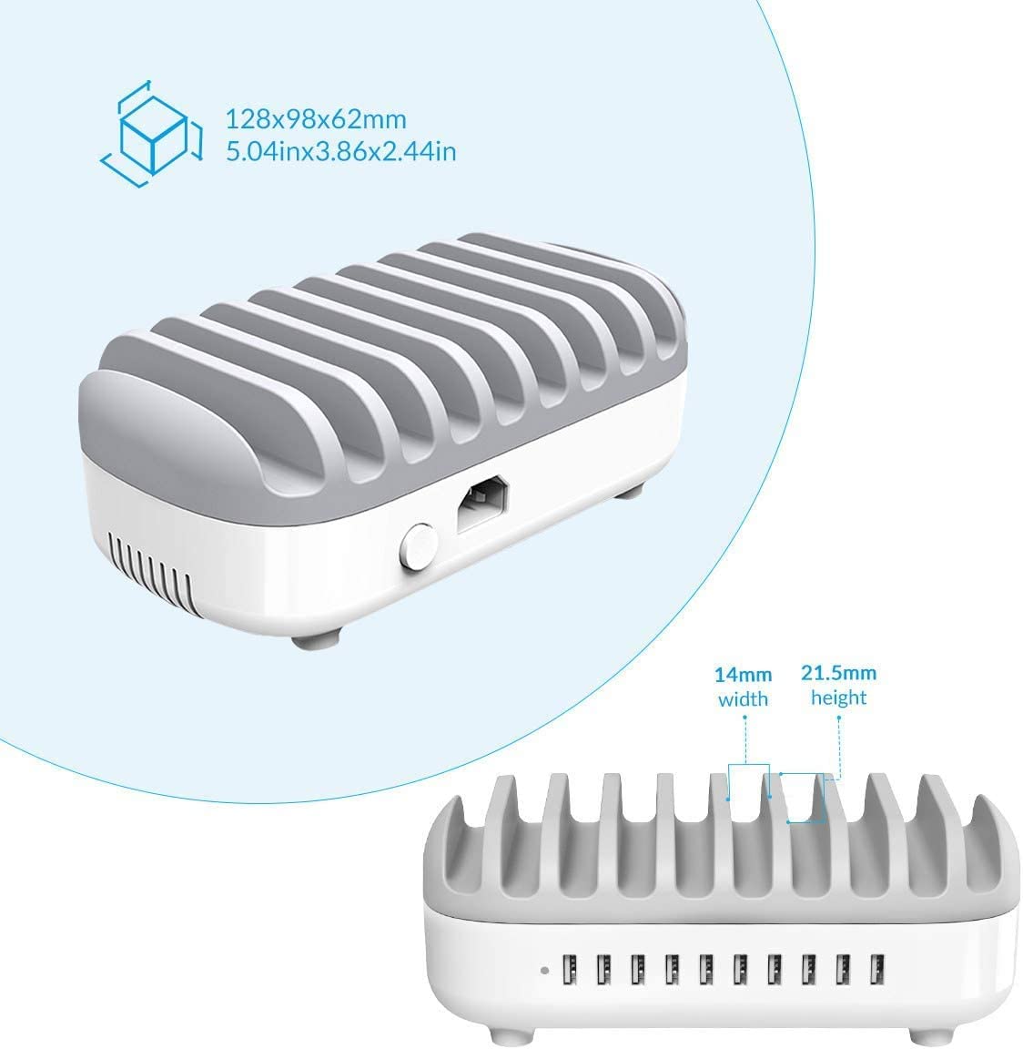 ORICO 120W Charging Station for Multiple Devices - 10 USB Smart Ports - Auto Temperature Control System - Charger Organizer Docking Station for Cell Phones， Tablets and Others (Cables not Included)