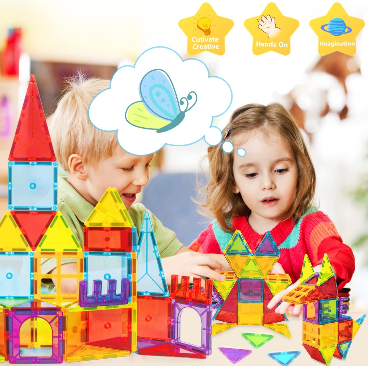 Magnet Toys for Kids, Magnetic Tiles Stacking Building Blocks, Learning & Education Montessori Toys for 3+ Year Old Boys and Girls, Preschool STEM Toys for Age 3-5 Christmas Birthday Gift for Toddlers