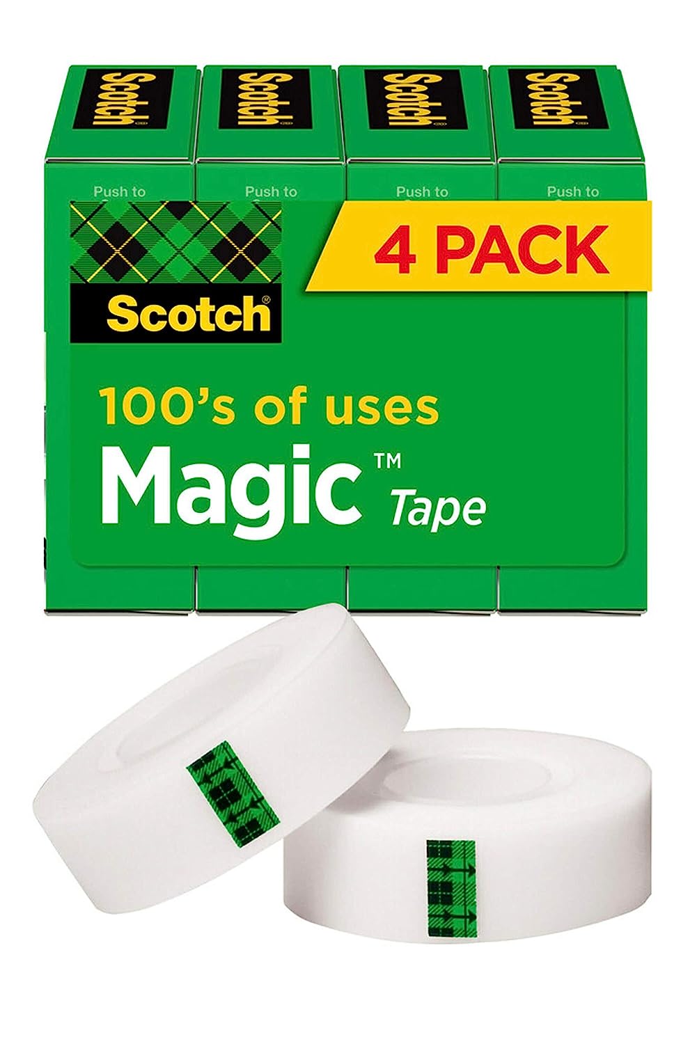 Scotch Magic Tape, 4 Rolls, Numerous Applications, Invisible, Engineered for Repairing, 3/4 x 1000 Inches, Boxed (810K4), Transparent