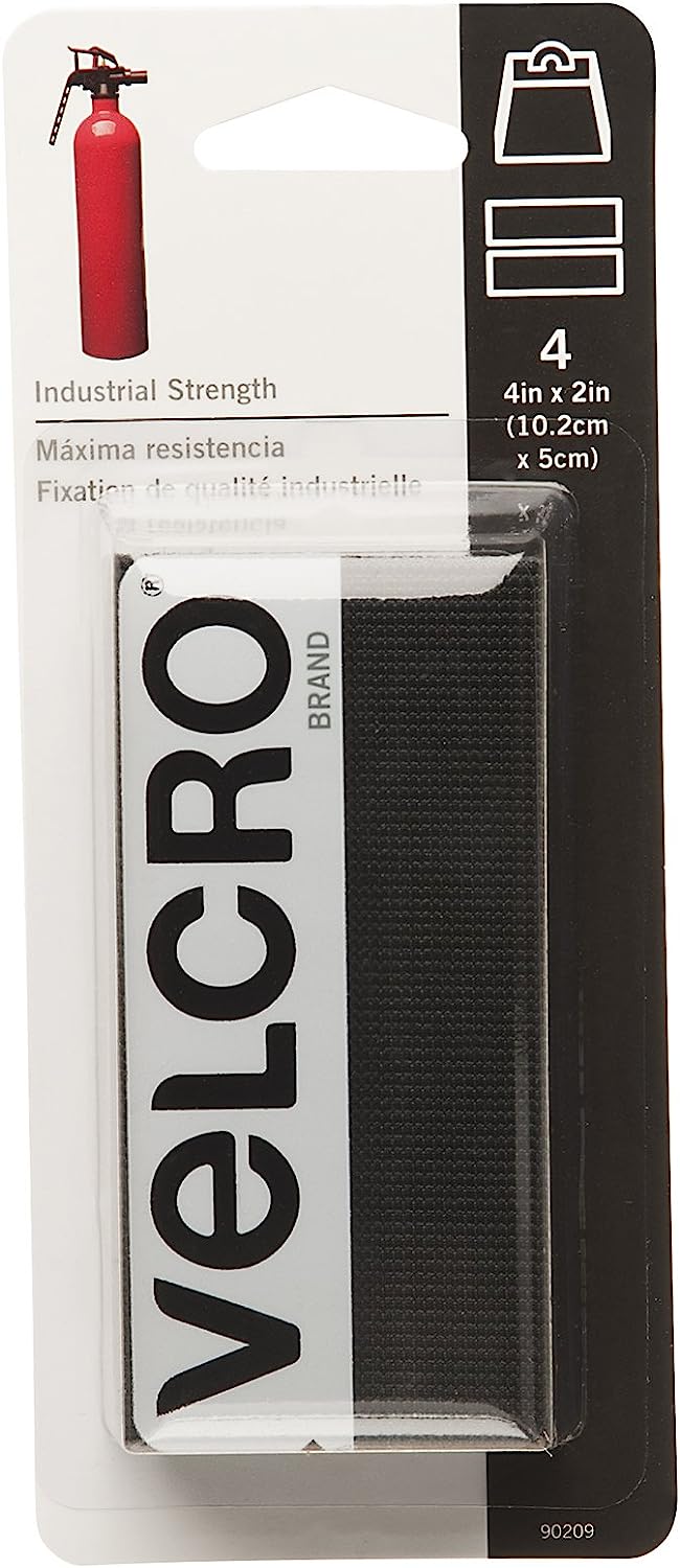 VELCRO Brand Heavy Duty Fasteners | 4x2 Inch Strips 4 Sets | Holds 10 lbs | Stick-On Adhesive Backed | Black Industrial Strength | For Indoor or Outdoor Use, 90209