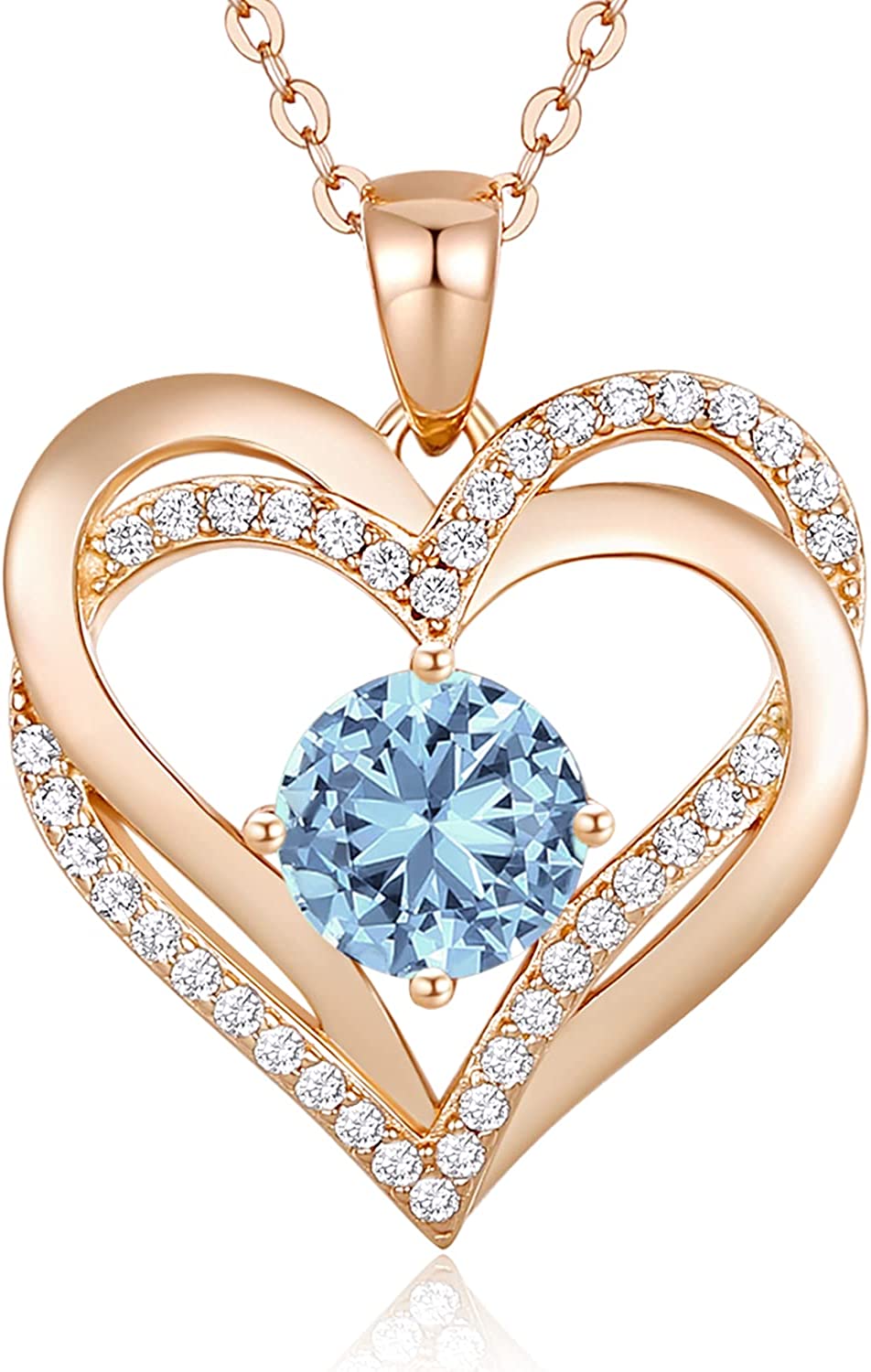 LOUISA SECRET Love Heart Birthstone Necklaces for Women 925 Sterling Silver Rose Gold Pendant Forever Diamond Jewelry Valentine's Day Christmas Anniversary Birthday Gifts for Wife Girlfriend Mothe