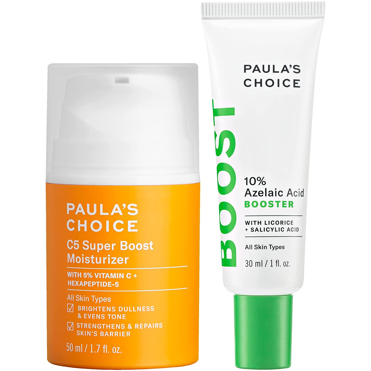Paula's Choice 10% Azelaic Acid Booster + C5 Super Boost 5% Vitamin C Moisturizer, for Post-Acne Discoloration & Appearance of Redness, Fragrance-Free & Paraben-Free, Set of 2