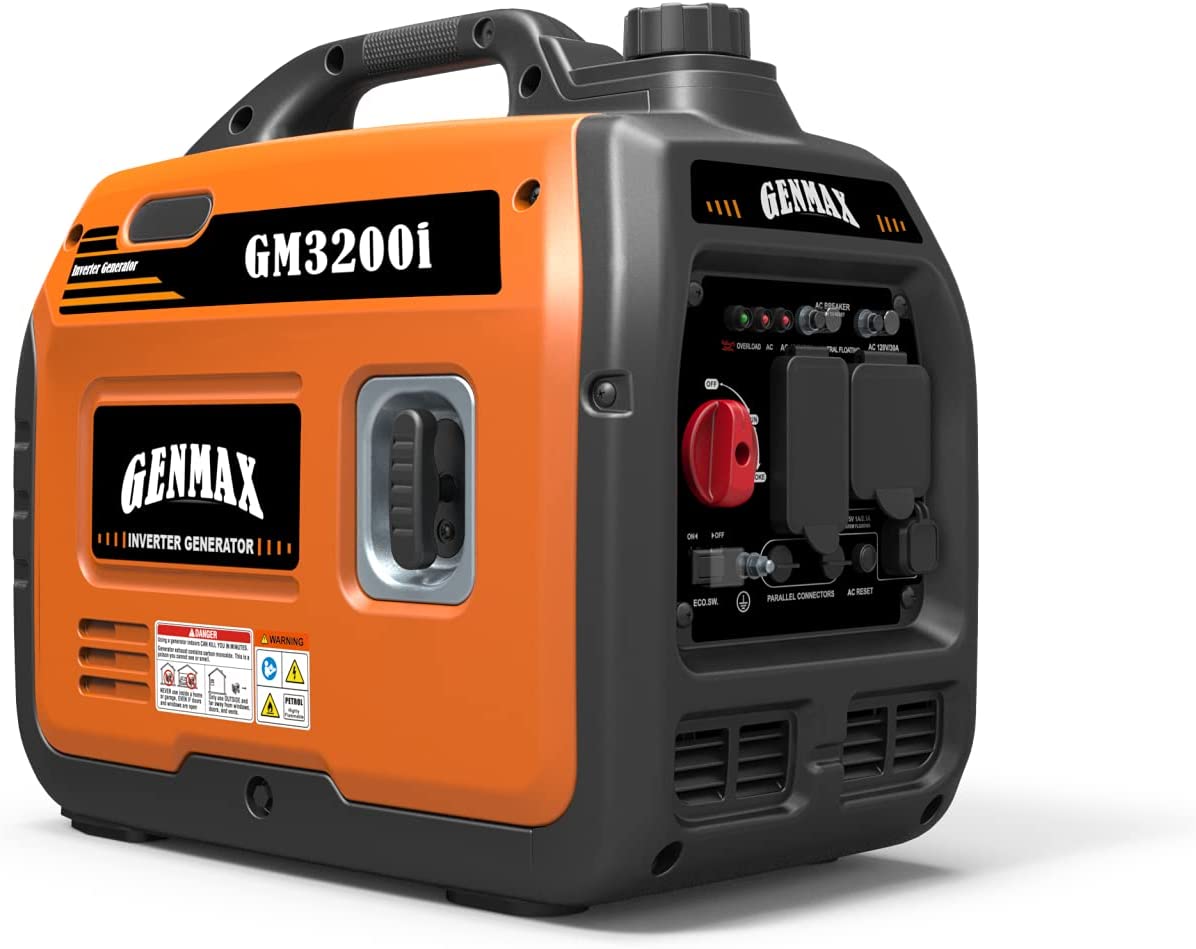 GENMAX Portable Inverter Generator，1200W ultra-quiet gas engine， EPA Compliant， Eco-Mode Feature， Ultra Lightweight for Backup Home Use &amp; Camping (GM1200i)