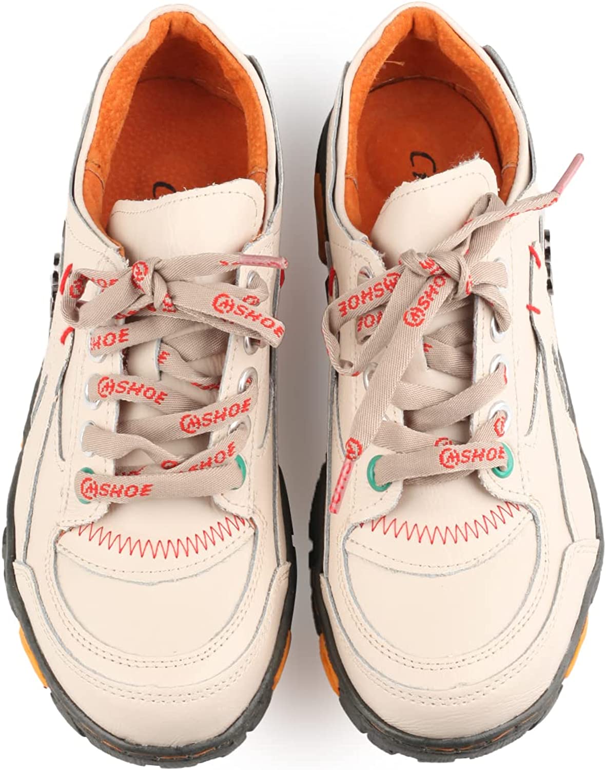 CHSHOER Women's Leather Patchwork Shoes Lace-Up Casual Shoes