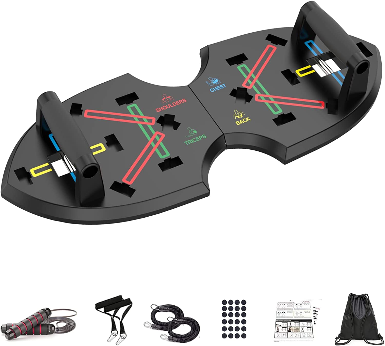 LALAHIGH Push Up Board, Upgraded 15 in 1 Push Up Bar, Premium ABS Pushup Stands w/ Drawstring Bag, Professional Pushup System for Chest, Tricep, Back, & Abs Workout, Portable Home Strength Training Eq