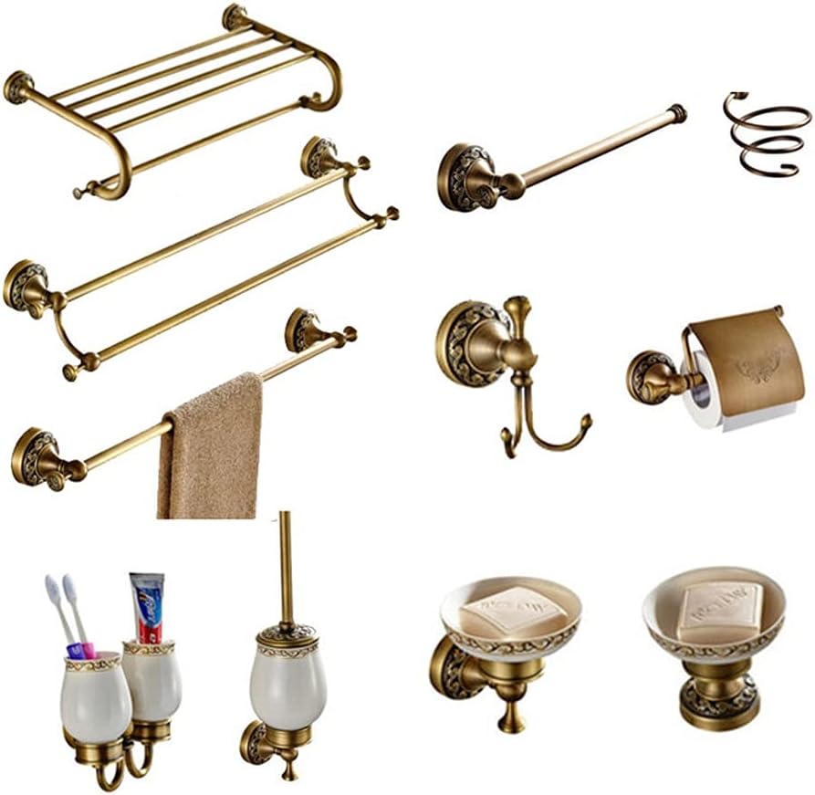 ZSEDP Antique Brass Carved Towel Paper Holder Bathroom Towel Rack Bathroom Accessories Retro Faucet Bathroom Hardware Set