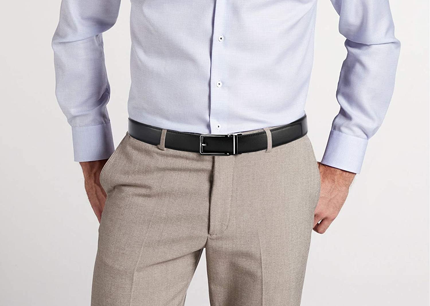 CHAOREN Click Belt for men - Mens Leather Belt 1 3/8" for Dress and Casual - Micro Adjustable Belt Fit Everywhere