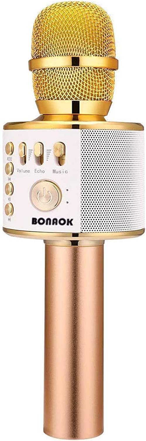 BONAOK Wireless Bluetooth Karaoke Microphone， 3-in-1 Portable Handheld Mic Speaker for All Smartphones，Gifts for Girls Kids Adults All Age Q37(Rose Gold)