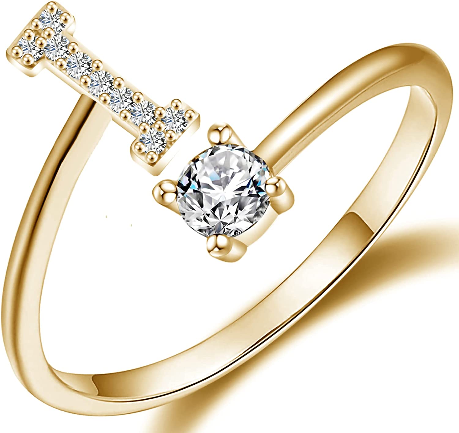 Haoze Initial Letter Ring for Women Girls Gold Stackable Alphabet Rings with Initial Adjustable Crystal Inlaid Initial Rings Bridesmaid Gift