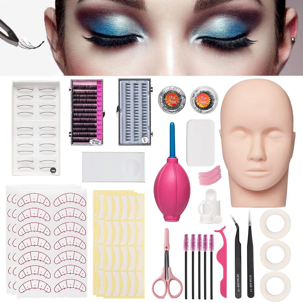 Mannequin Training Head False Eyelashes Extension Practice Set Make Up Eye Lashes Train Model Graft Kits for Professionals & Beginners