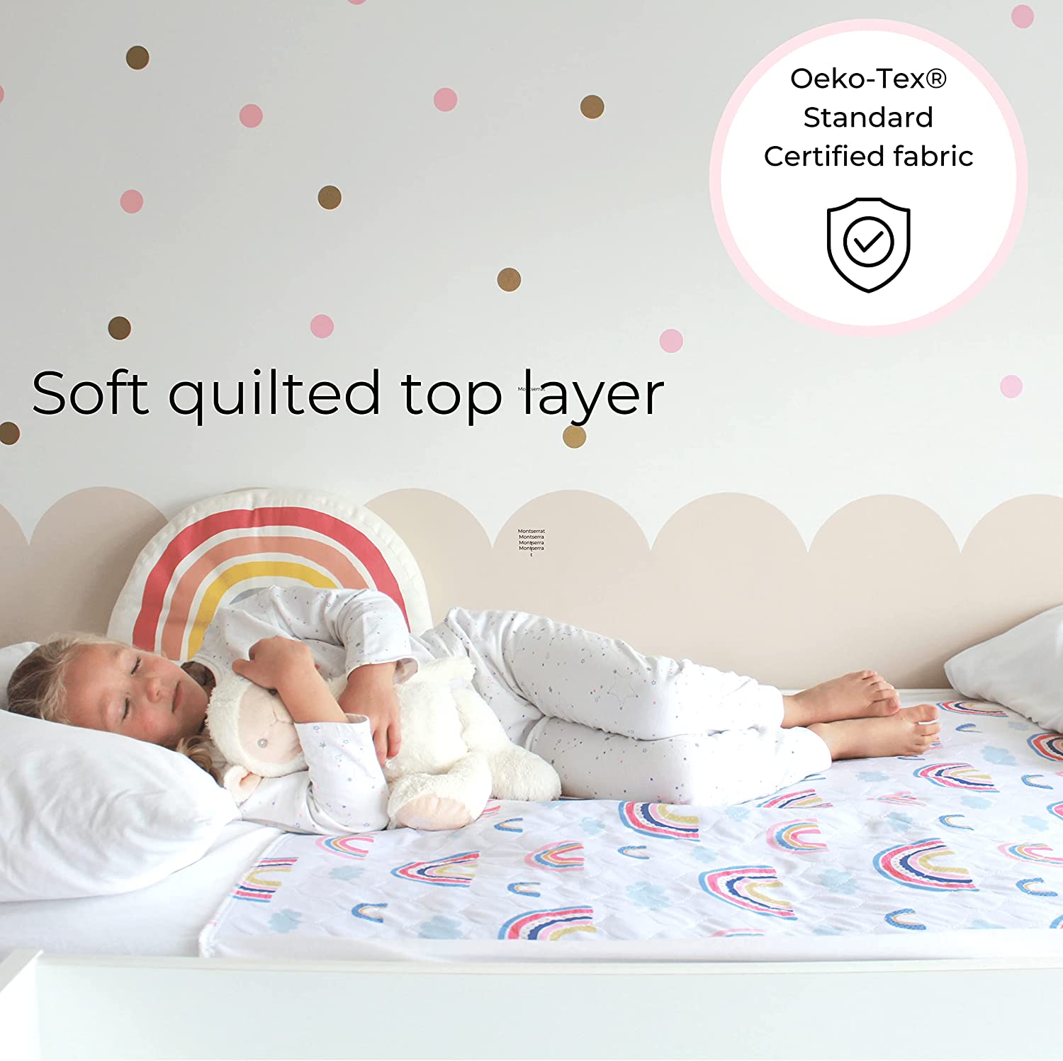 Hygge Sheets Potty Training Bed Pads - 100% Waterproof - Bed Wetting Pads for Twin and Toddler Beds - Reusable, Non Slip and Easy to Change at Night - Must Have for Parents - Rainbow