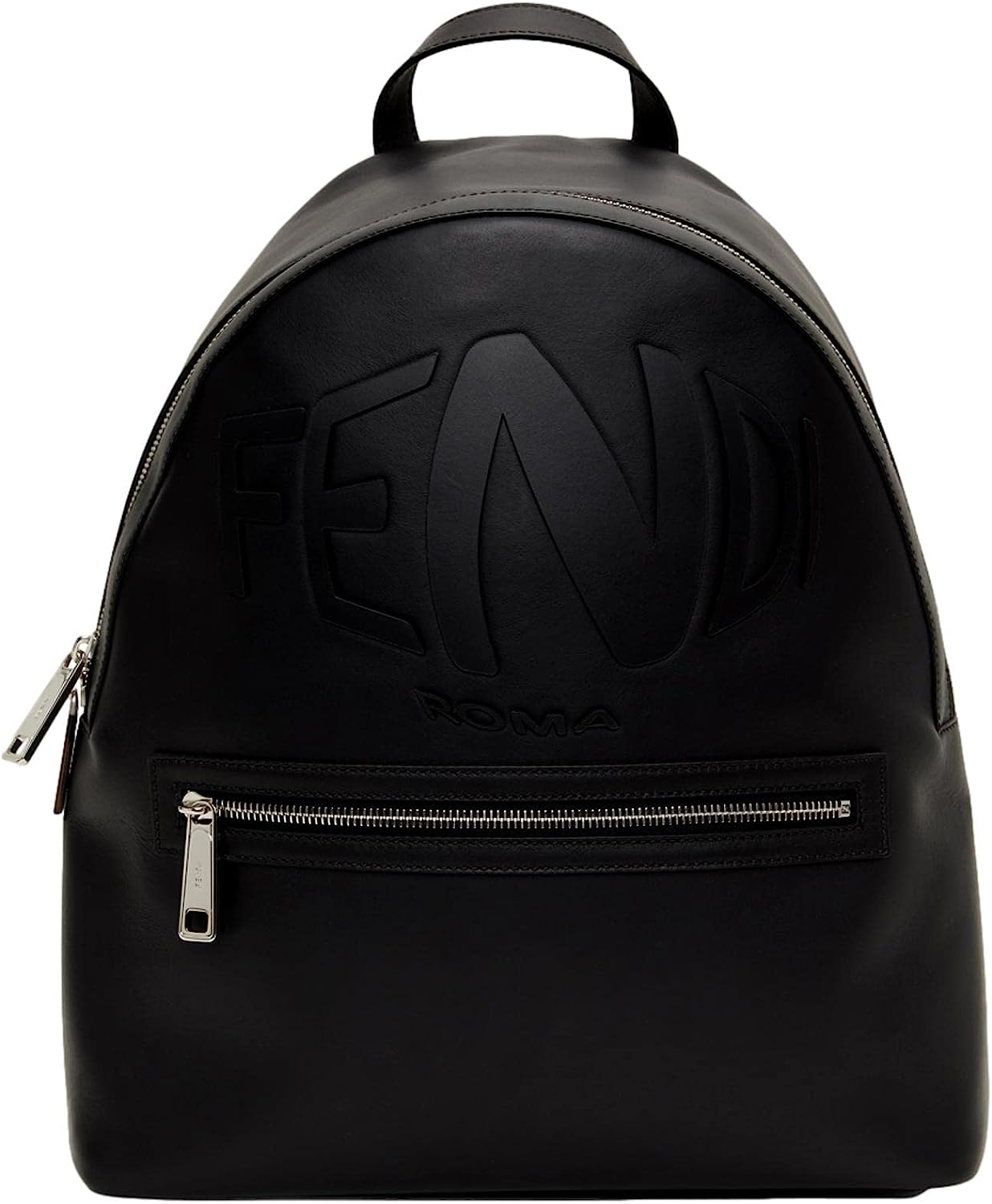 FENDI Roma Warped Logo Black Leather Backpack 7VZ042