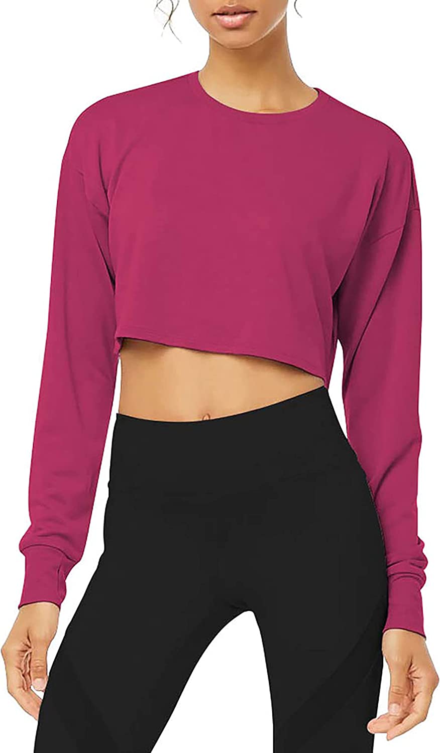 Bestisun Long Sleeve Crop Top Cropped Sweatshirt for Women with Thumb Hole
