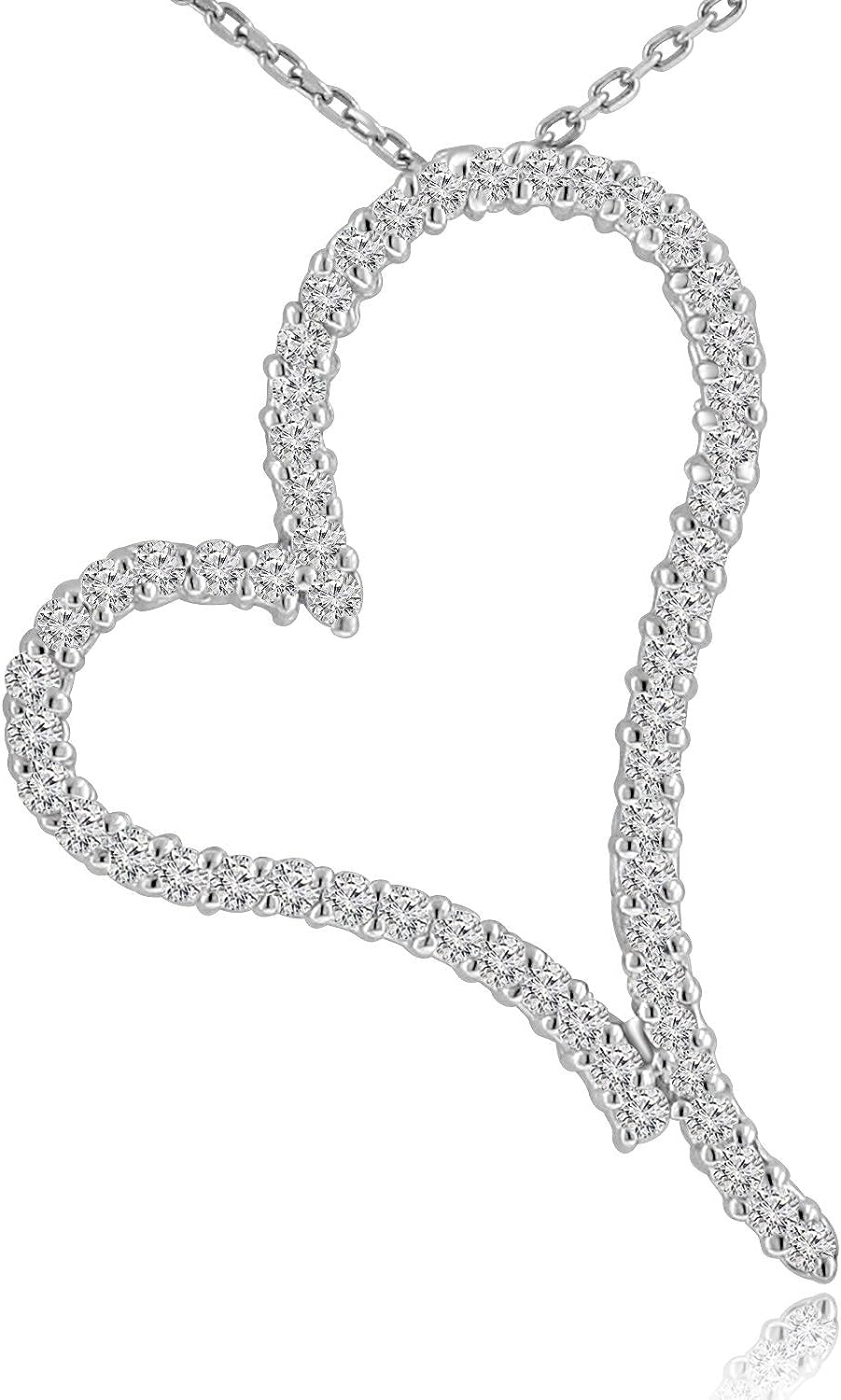 Madina Jewelry 1.30 ct Round Cut Diamond Heart Shape Pendant Necklace (G Color SI-1 Clarity) in 14 kt White Gold