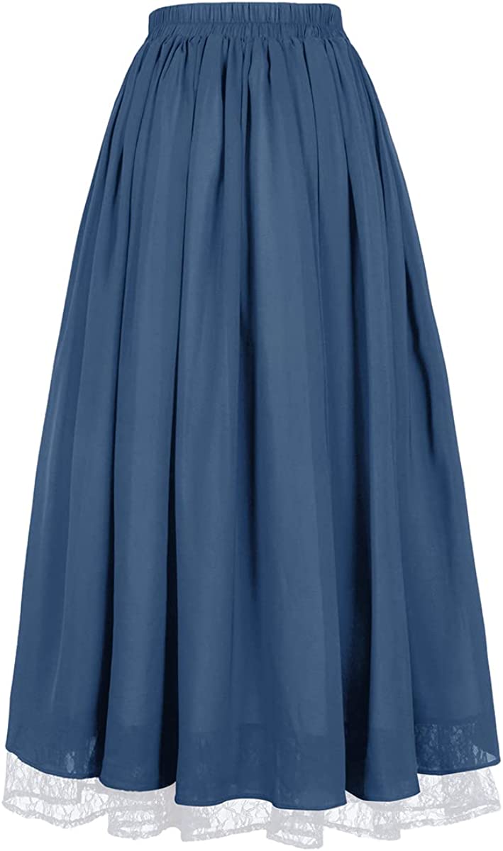 Mingyuezai Maxi Long Skirt for Women Double-Layer Vintage Victorian Renaissance Skirts