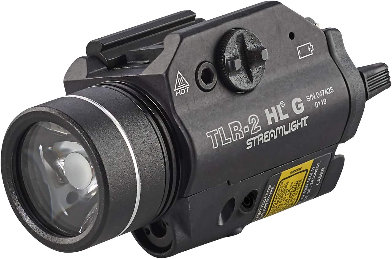 Streamlight 69265 TLR-2 HL G High Lumen Rail Mounted Tactical Light with Green Aiming Laser with 2 CR123A Lithium Batteries, Box, Black