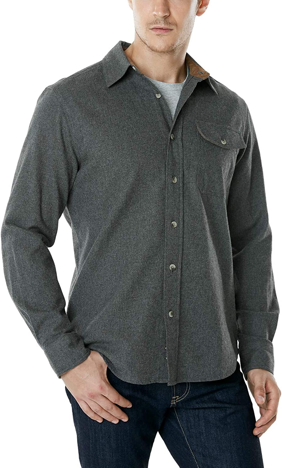 CQR Men's All Cotton Flannel Shirt, Long Sleeve Casual Button Up Plaid Shirt, Brushed Soft Outdoor Shirts