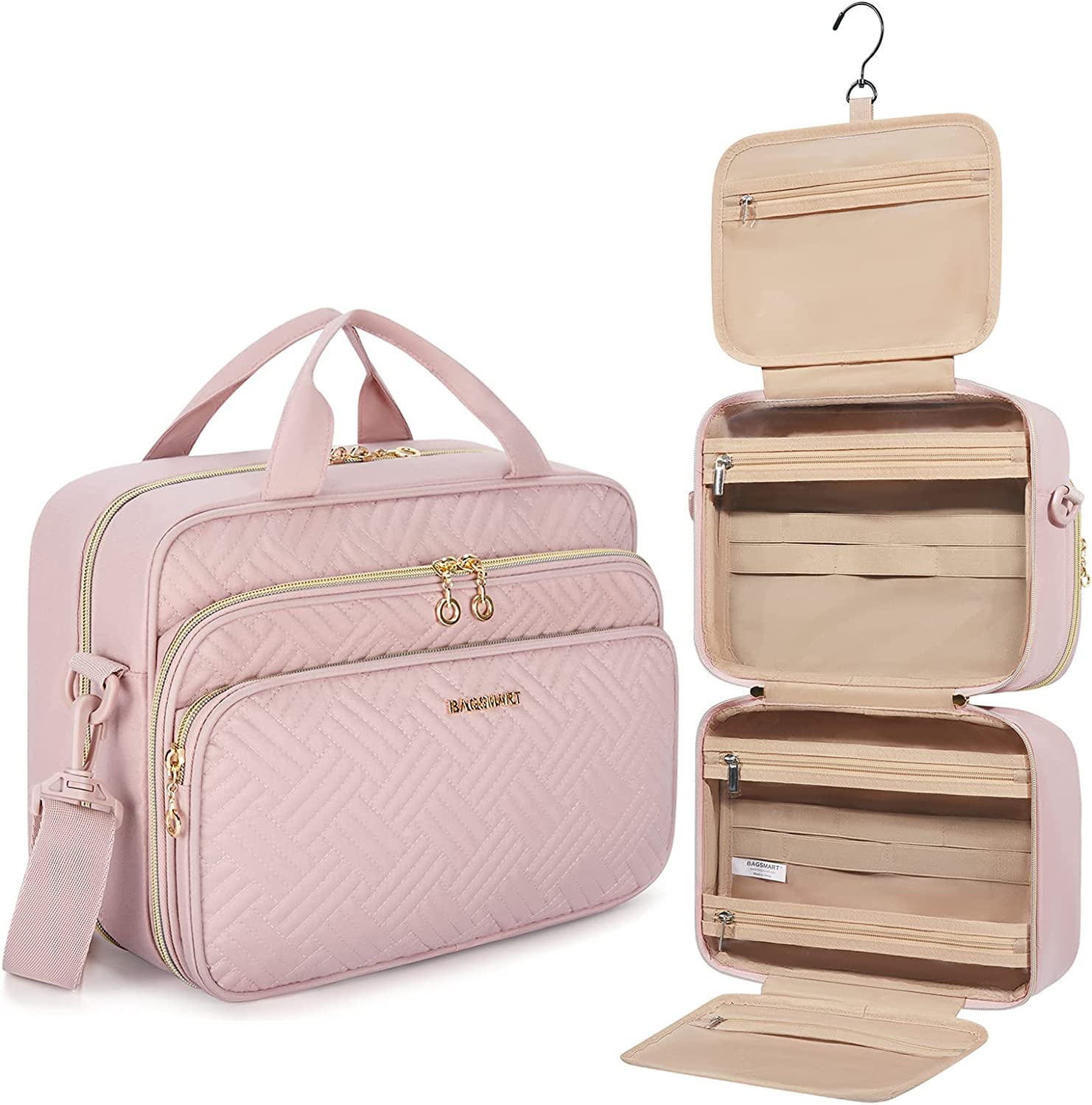 BAGSMART Toiletry Bag, Travel Toiletry Bag for Women, Water-resistant Cosmetic Makeup Bag, Large Capacity Travel Organizer for Full Sized Toiletries and Cosmetics