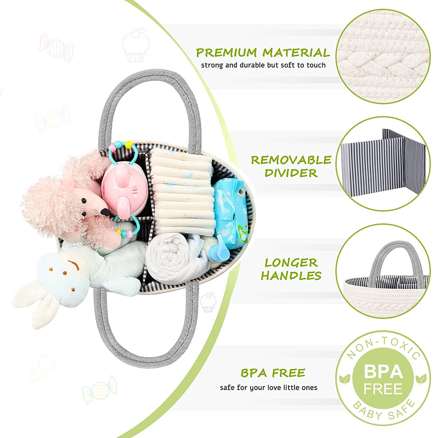 Maliton Diaper Caddy Organizer for Baby Boy- Cotton Rope Diaper Caddy, Diaper Organizer for Changing Table, Nursery Storage Caddy, Newborn Baby Must Have Items
