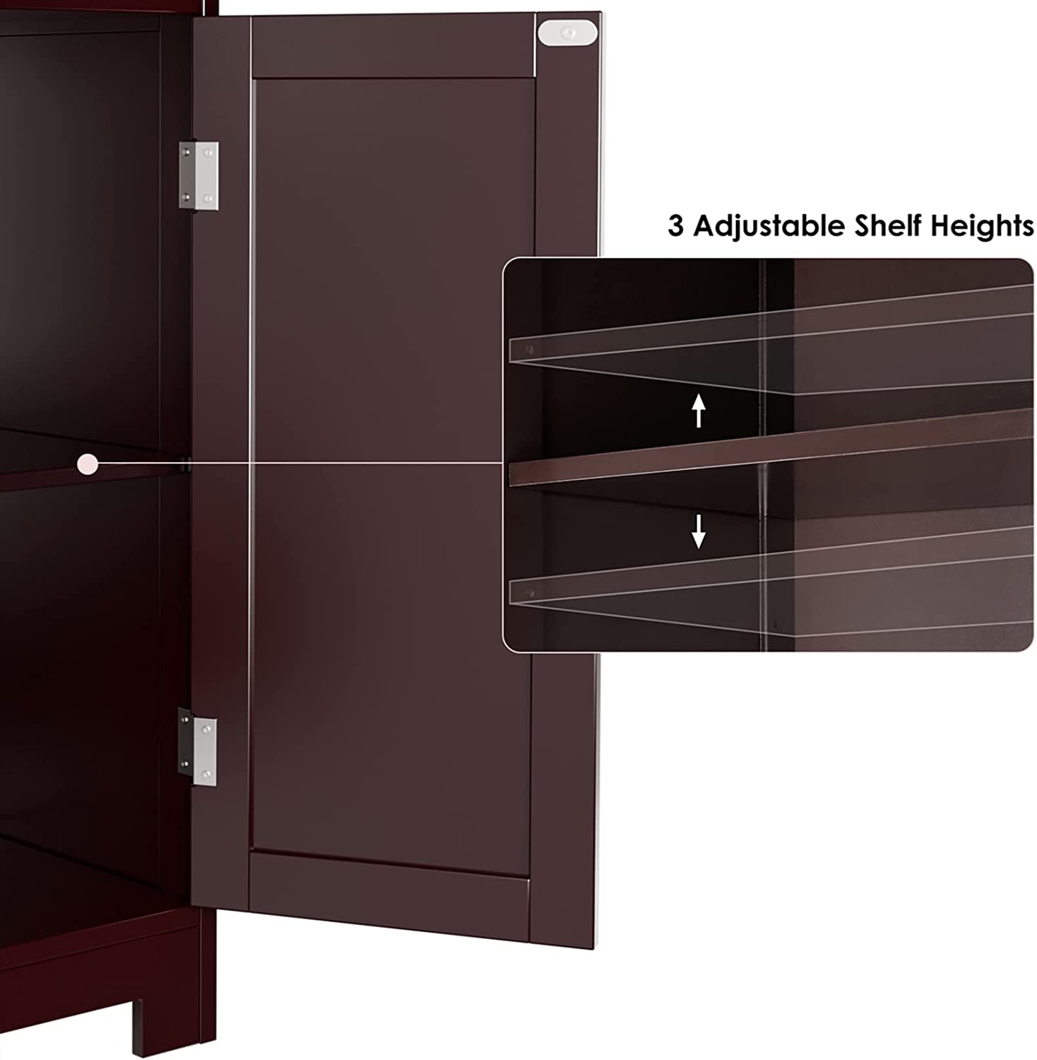 HORSTORS Bathroom Cabinet, Linen Storage Cabinet with Doors, Wooden Floor Cabinet with Adjustable Shelves for Bathroom, Living Room, Office, Dark Brown