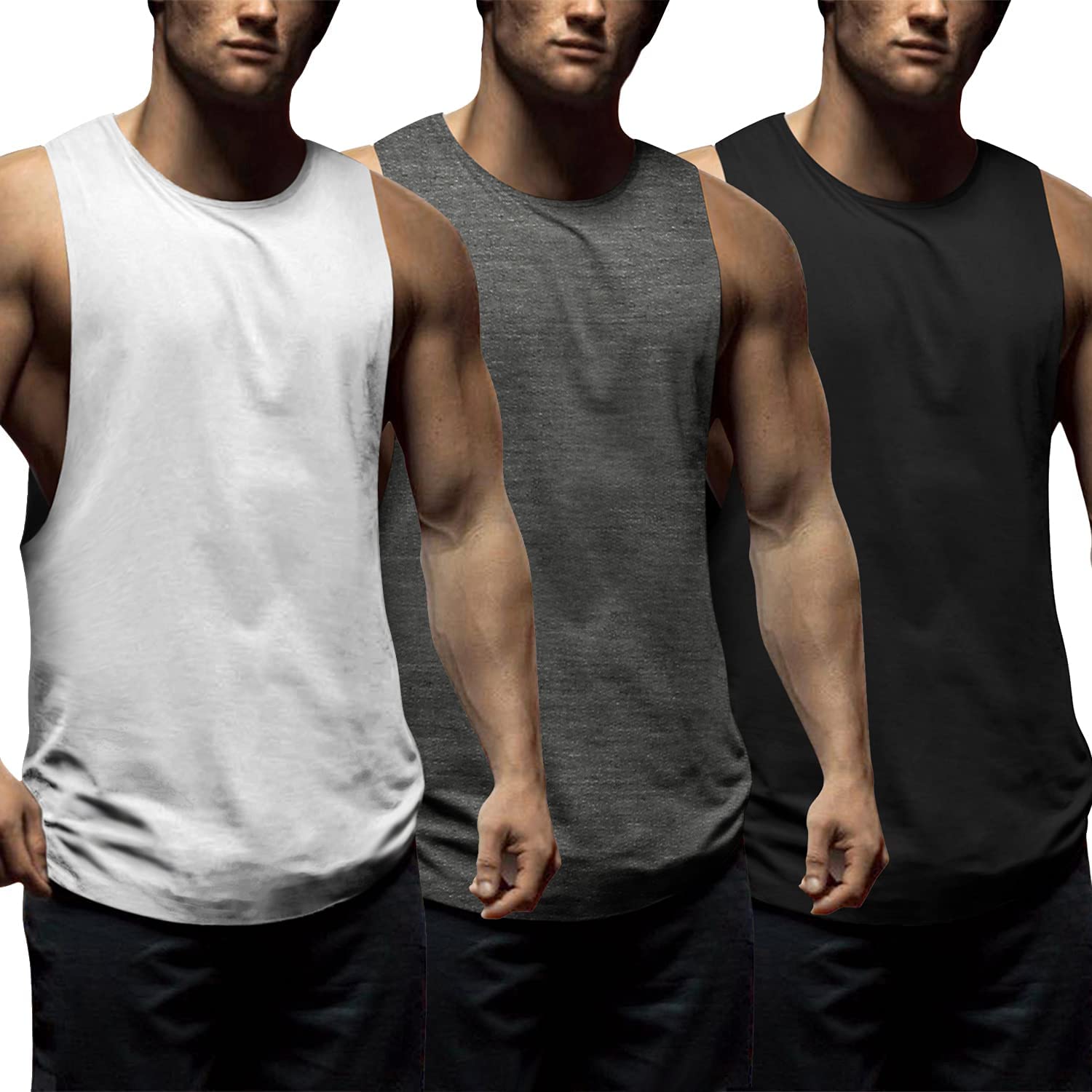 COOFANDY Men's 3 Pack Workout Tank Tops Sleeveless Gym Shirts Bodybuilding Fitness Muscle Tee Shirts