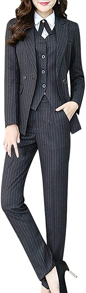 LISUEYNE Women's Three Pieces Office Lady Stripe Blazer Business Suit Set Women Suits Work Skirt/Pant,Vest Jacket