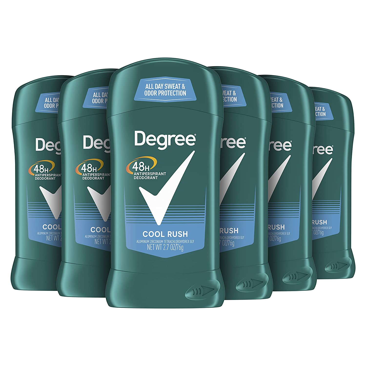 Degree Men Antiperspirant Deodorant 48-Hour Odor Protection Cool Rush Mens Deodorant Stick 2.7 oz, Pack of 6