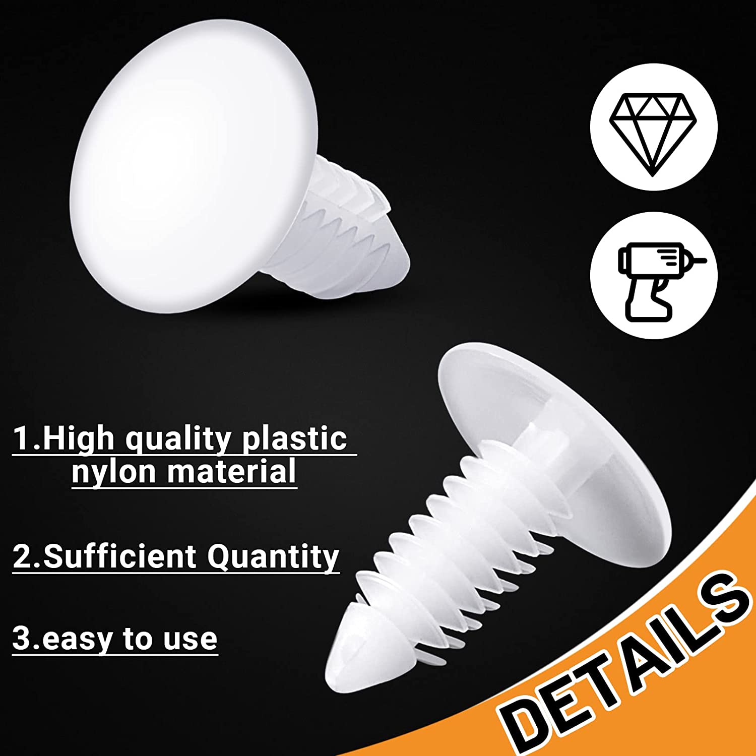 1Vapor Barrier Christmas Tree Fasteners Plastic Nylon Rivet Clips White Furniture Assembly Shelves Retainer for Crawlspace Barrier Poly Liners, Covers and Encapsulations (200 Pcs)